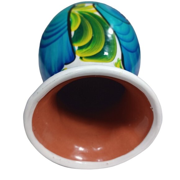 Mexican Folk Art Pottery Talavera Peacock Daisy Flowers Floral Hand Painted Vase - Picture 7 of 8